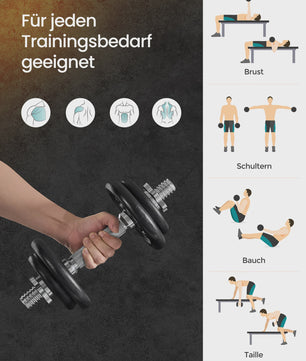 SONGMICS Verstelbare Dumbbell Set - 2 x 15 kg (Totaal 30 kg) - Kort & Flexibel