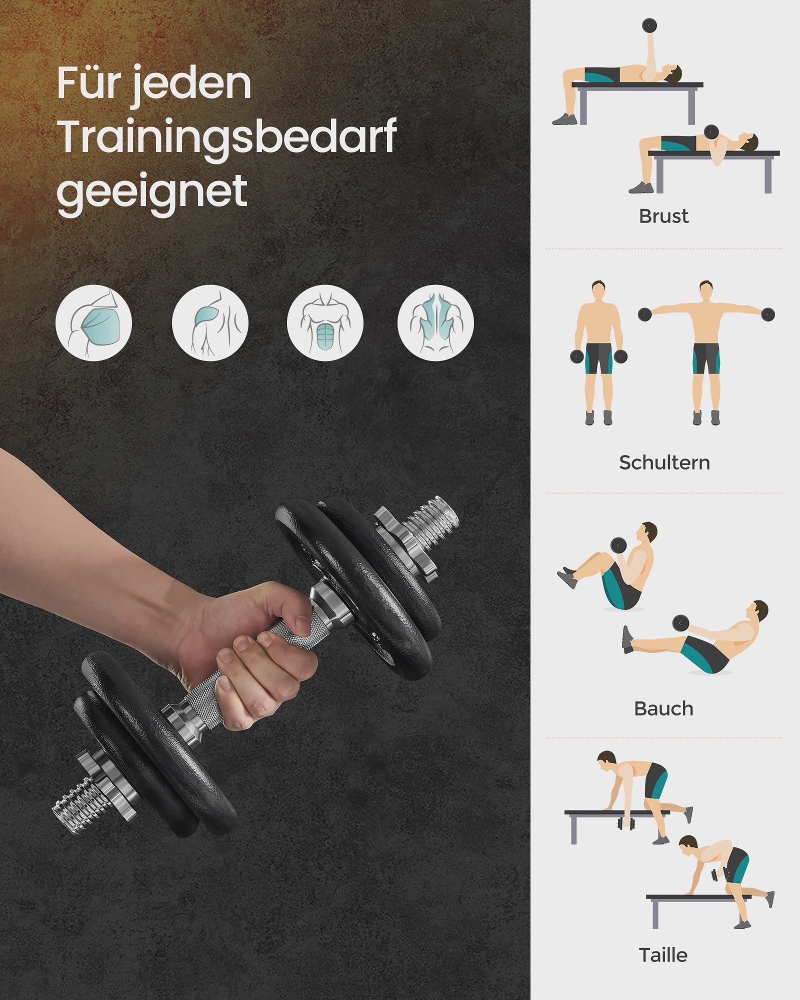 SONGMICS Verstelbare Dumbbell Set - 2 x 15 kg (Totaal 30 kg) - Kort & Flexibel