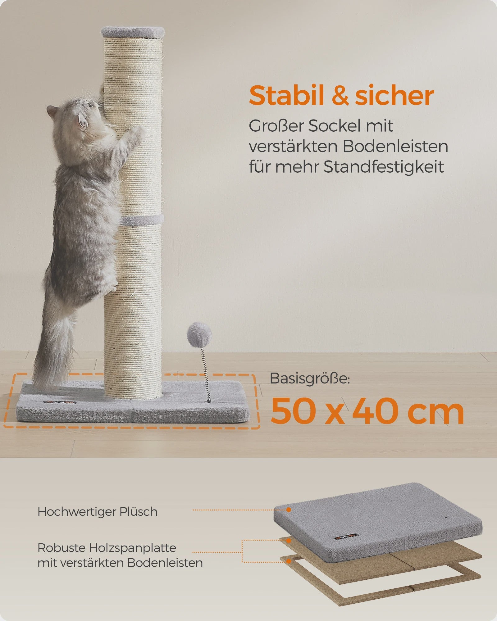 Feandrea Krabpaal 85 cm Hoog met Extra Dikke Stam (13 cm) voor Middelgrote en Grote Katten