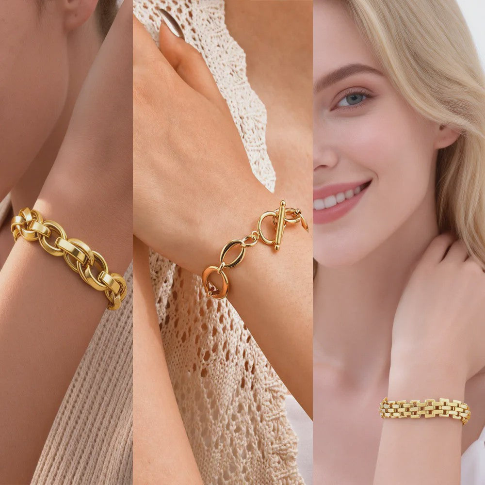 Gouden Chunky Schakelarmband met OT Sluiting - Roestvrij Staal, Aanslagvrij