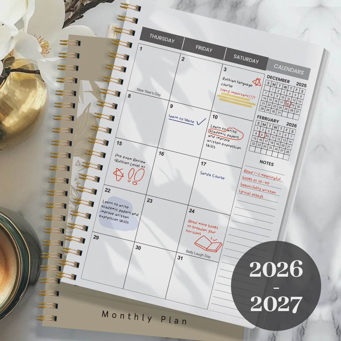 2026-2027 A5 Maandelijkse Planner Agenda met Botanische Kaft - 24 Maanden Organiser voor Werk & Studie