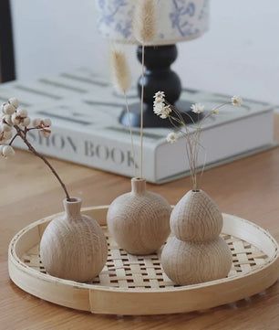 Houten Vaas Japandi Stijl - Decoratieve Vaas voor Bloemen & Interieur