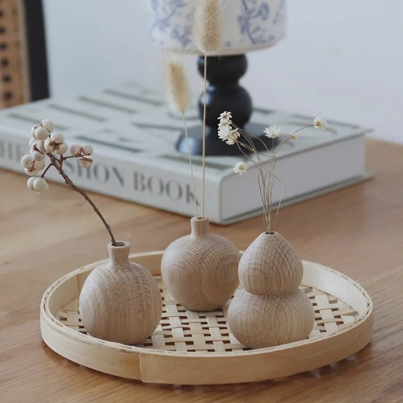 Houten Vaas Japandi Stijl - Decoratieve Vaas voor Bloemen & Interieur