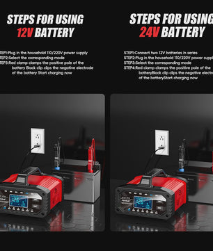 Slimme Acculader 12V 15A / 24V 5A voor Auto, Motor, Gel, AGM, LiFePO4 Batterijen