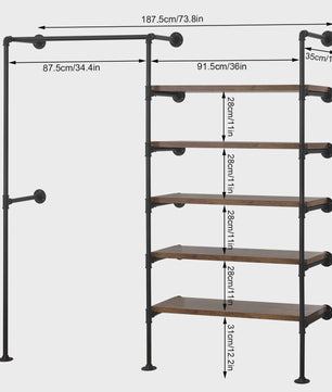 Industriële Kapstok met Wandrek - Vintage Stijl Kledingrek & Opbergplanken
