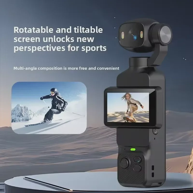 4K Handheld Gimbal Action Camera met 180° Draaibare Lens, Anti-Shake & Fill Light voor Vlogs & Outdoor Sport