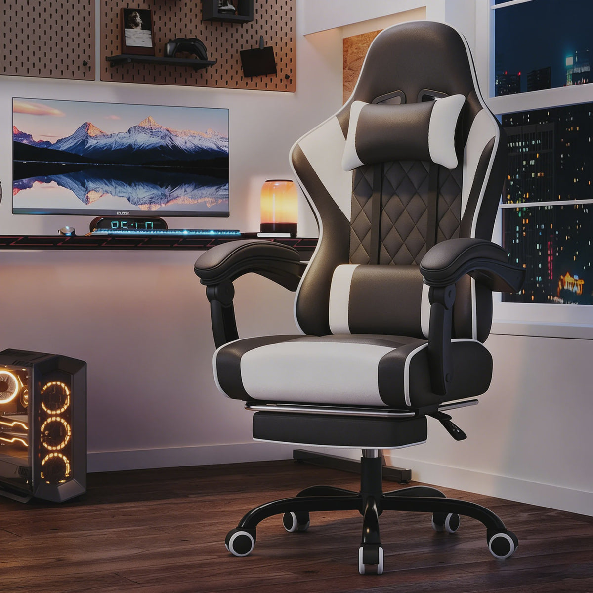 Ergonomische Gaming Stoel In Hoogte Verstelbaar met Massage Lendesteun en Voetensteun