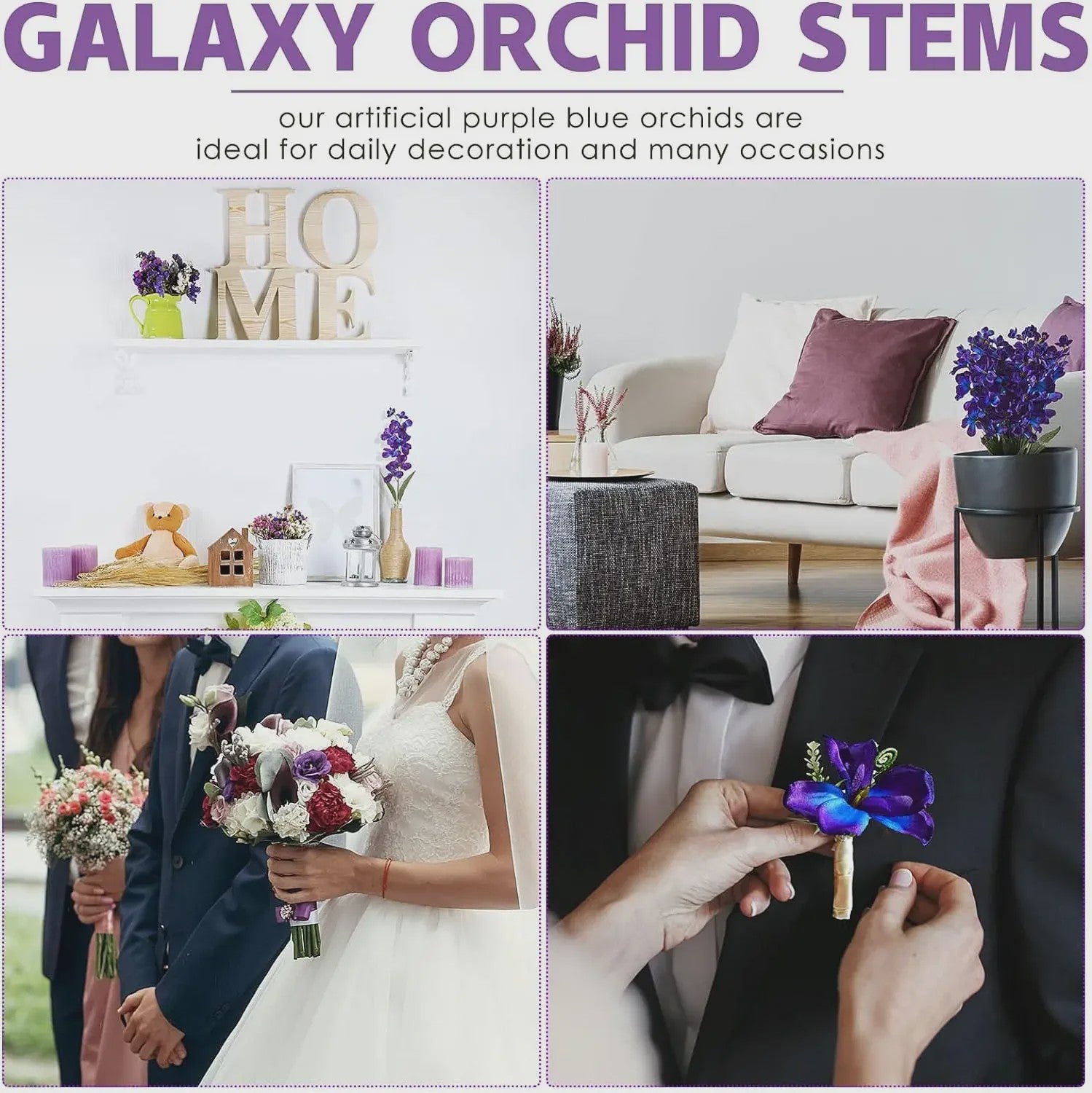 10x Kunstorchidee Stelen Paarsblauw - 27 Inch Zijdebloemen voor Bruiloft & Decoratie