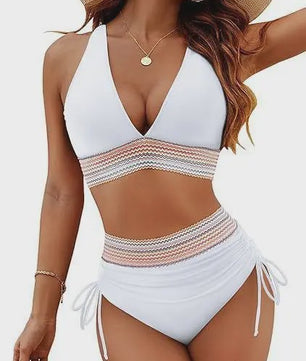 Dames Hoge Taille Bikini Set met Push-Up en Brede Schouderbanden - Zomer Strandkleding