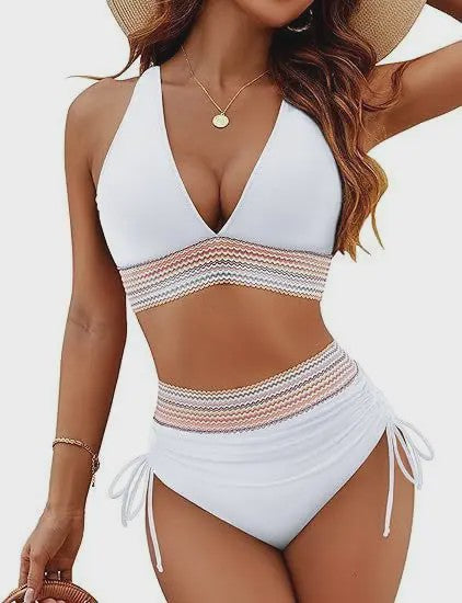 Dames Hoge Taille Bikini Set met Push-Up en Brede Schouderbanden - Zomer Strandkleding