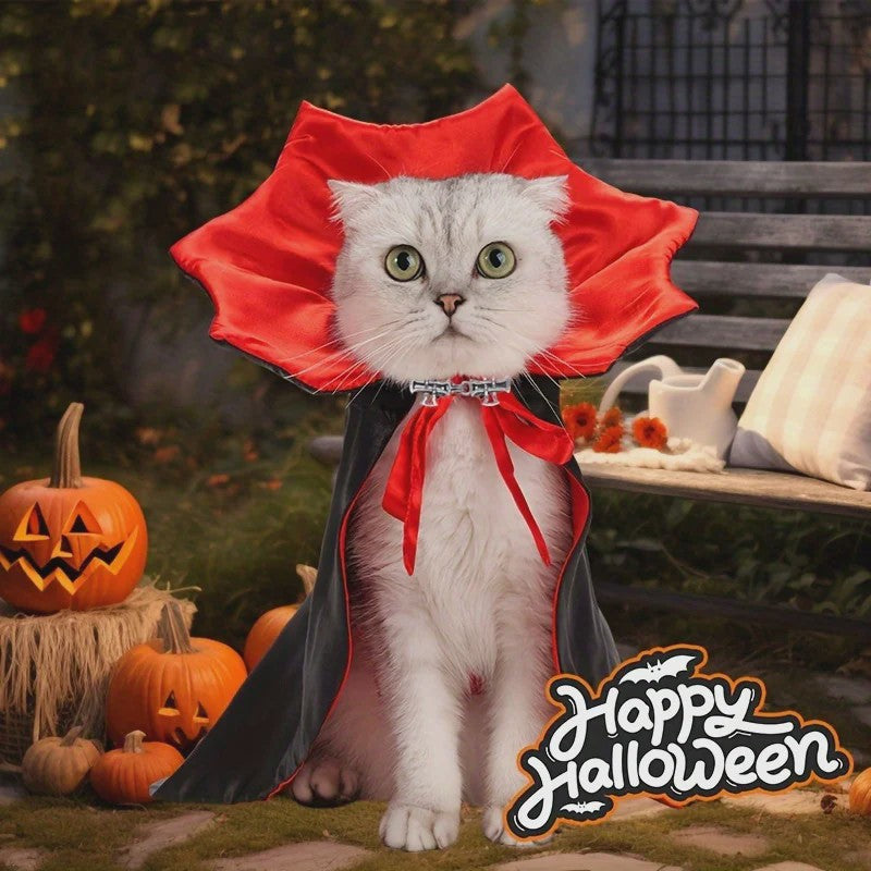 Halloween Vampier Cape & Hoed Set voor Katten - Feestelijke Verkleedkostuum