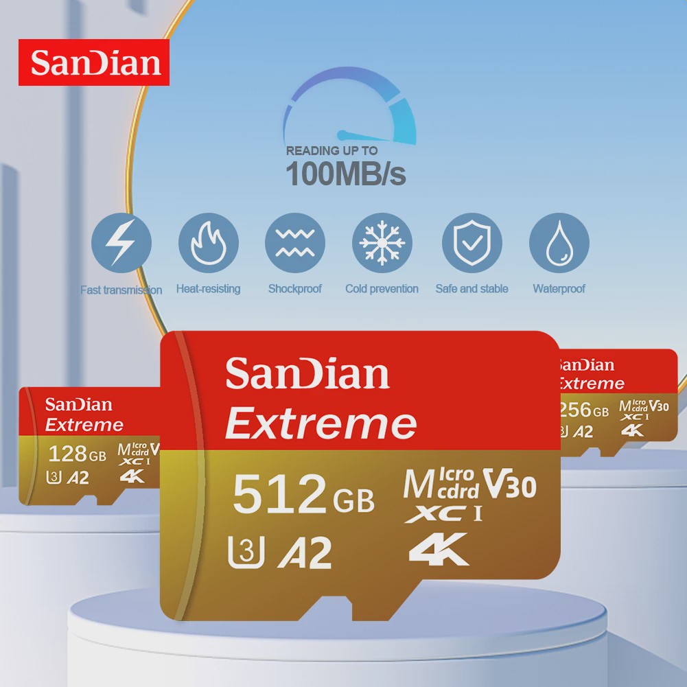 SanDian Extreme Micro SD Kaart - Hoge Snelheid UHS-I U3 V30 A2 - 32GB tot 512GB