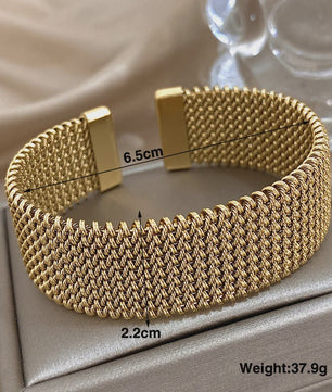 Vintage Goudkleurige Cuff Armband voor Dames - Trendy Roestvrij Staal