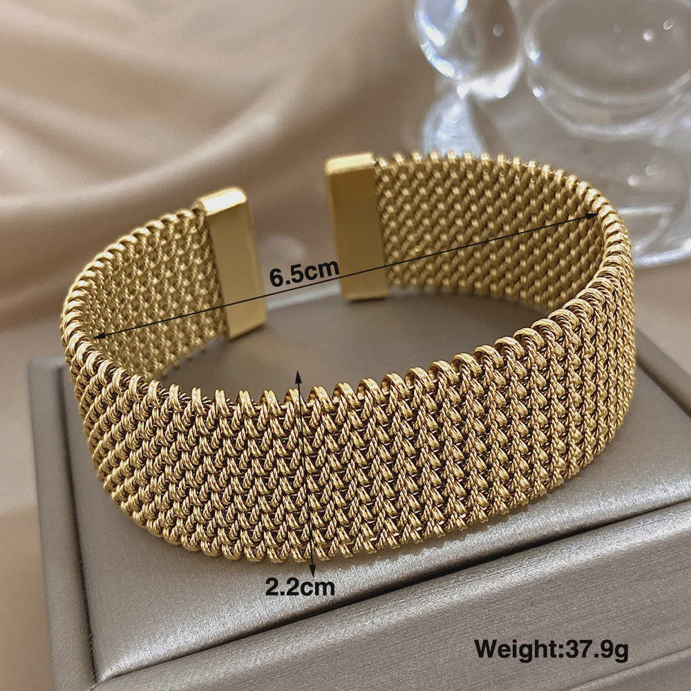 Vintage Goudkleurige Cuff Armband voor Dames - Trendy Roestvrij Staal