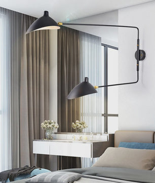 Industriële Zwarte Aluminium Wandlamp met Lange Arm - Verstelbaar LED Licht