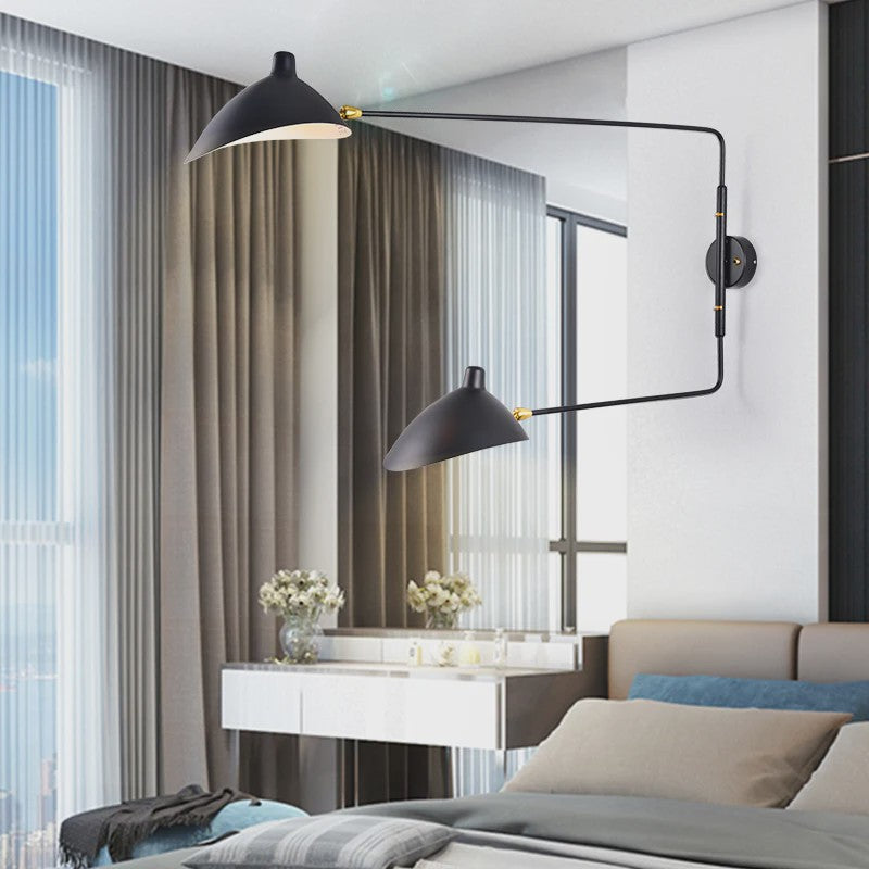 Industriële Zwarte Aluminium Wandlamp met Lange Arm - Verstelbaar LED Licht