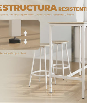 Homcom 5-Piece Bar Table and Chairs Set with Natural and White Metal Frame