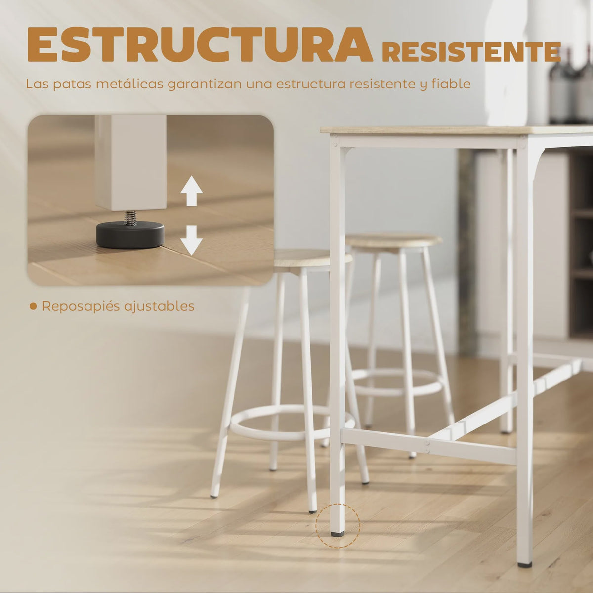 Homcom 5-Piece Bar Table and Chairs Set with Natural and White Metal Frame