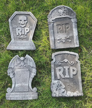 4x Halloween Grafsteen Decoratie - RIP Schedel Grafsteen voor Tuin & Feest