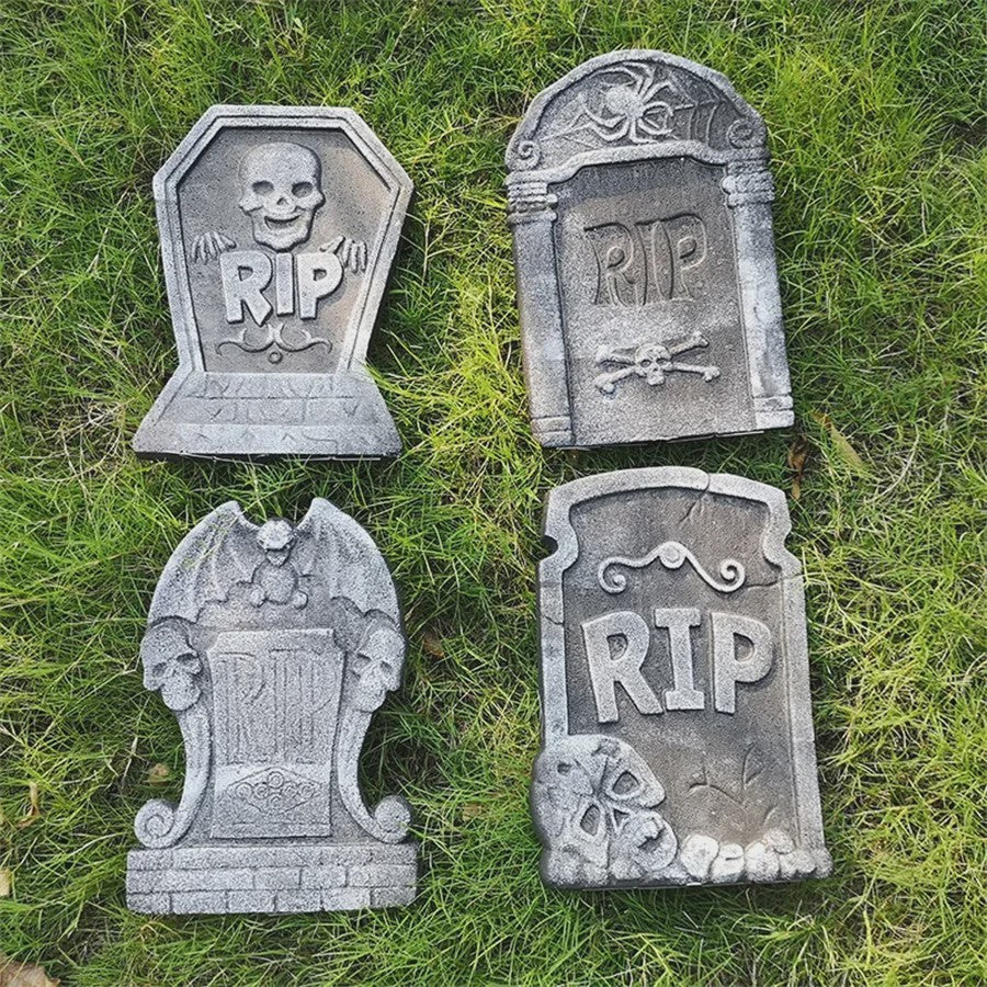 4x Halloween Grafsteen Decoratie - RIP Schedel Grafsteen voor Tuin & Feest