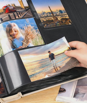 Linnen Fotoalbum voor 600 Foto's 4x6 inch met Venster & Horizontale/Verticale Insteekvakken