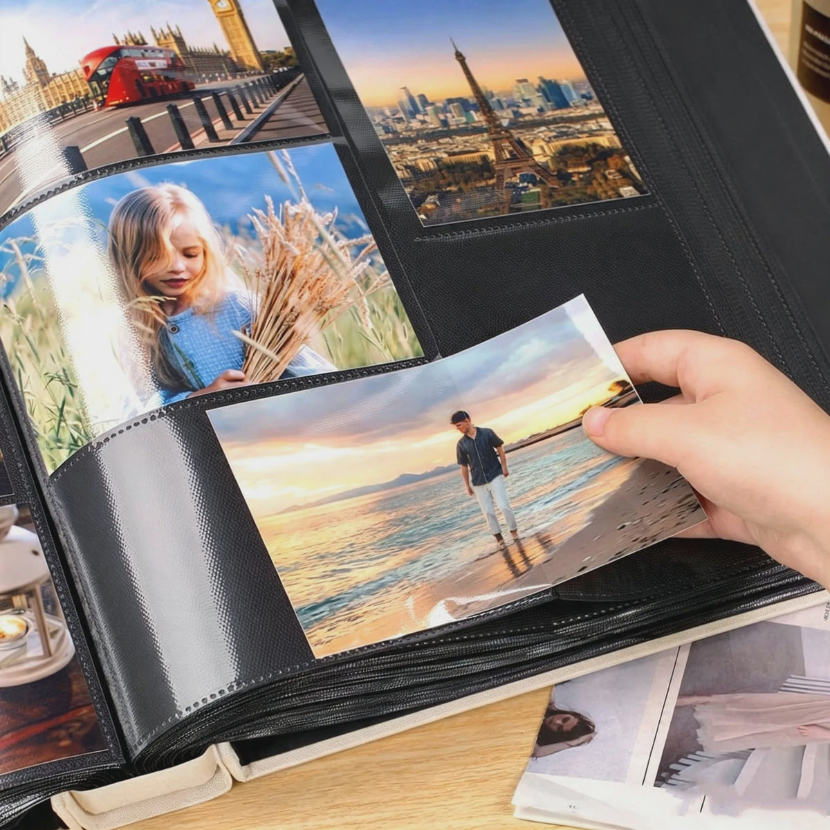 Linnen Fotoalbum voor 600 Foto's 4x6 inch met Venster & Horizontale/Verticale Insteekvakken