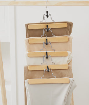 Set van 12 Houten Broekhangers met Anti-slip Grip en 360° Draaibare Chroom Haak