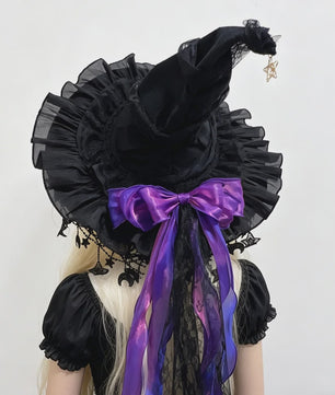 Luxe Heksenhoed van Kant en Fluweel met Maan & Sterren - Perfect voor Halloween & Cosplay