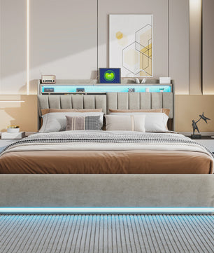 Luxe Dubbel Bed met LED Verlichting, USB-poorten en Opbergruimte - Velvet Stof
