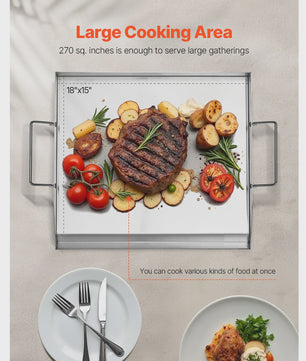 RVS Grillplaat Platte Top Rechthoekig - Draagbare Bakplaat voor BBQ & Gas Grill