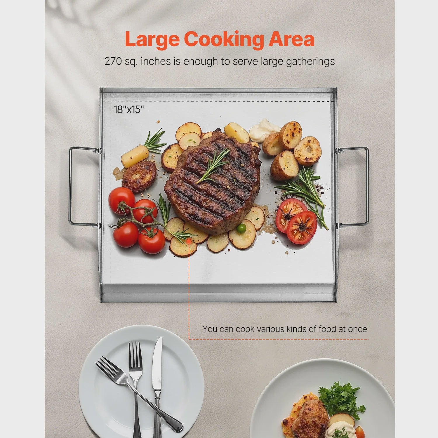 RVS Grillplaat Platte Top Rechthoekig - Draagbare Bakplaat voor BBQ & Gas Grill