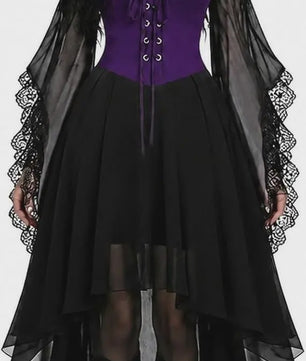Gothic Heksenjurk Dames - Middeleeuwse Vampier Stijl met Vlinder Mouwen & Kant