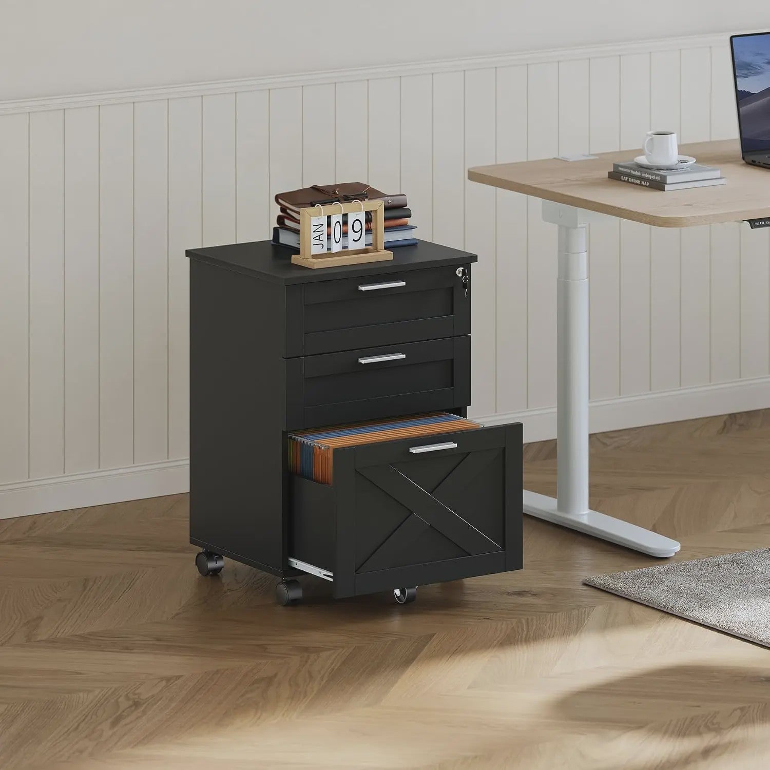 Mobiel Archiefkastje met 3 Lades en Zwenkwielen - Onder Bureau Opbergkast