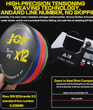 JOF X12 12-Strands Gevlochten Vislijn - Super Sterk Multifilament PE Lijn (25-92LB)