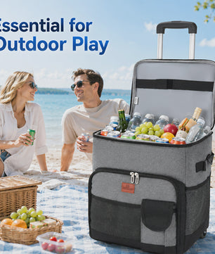 New Insulated Bag Outdoor Picnic Camping Bag Waterproof Oxford Cloth Car Lunch Bag Cooler Bag With Wheels Portable Ice Chest For Picnic Beach Camping Family Outings Travel Keep Cool