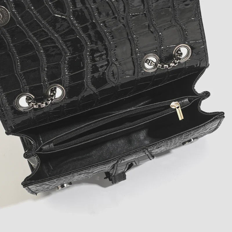 Chique Dames Croco Print Tas met Paillettenketting - Crossbody & Schoudertas voor Avondfeesten