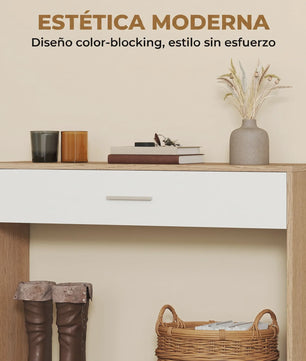 Homcom Halmeubel met Spiegel, Lade en Plank - Entree Console Tafel