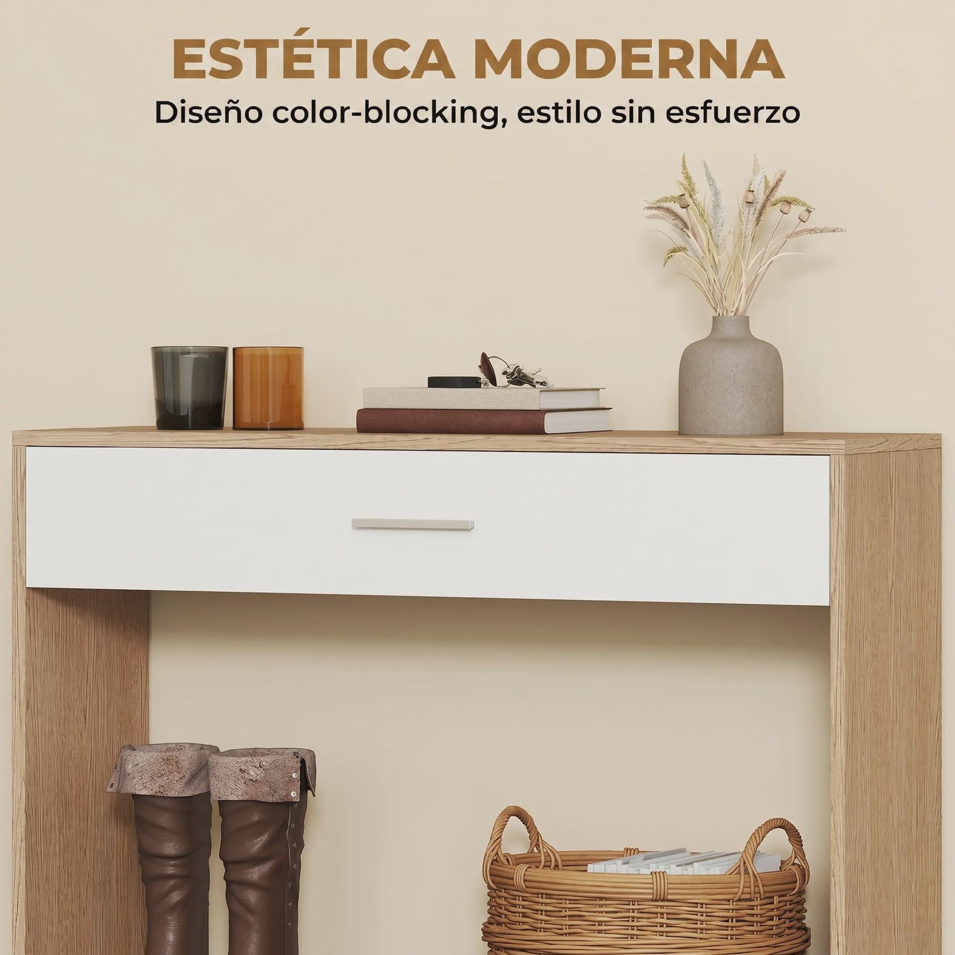 Homcom Halmeubel met Spiegel, Lade en Plank - Entree Console Tafel