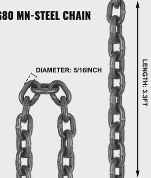 4T 4-delige Kettingtakel 8MM - 2 Meter Lengte - Grade 80 Staal - Hoge Temperatuur Bestendig