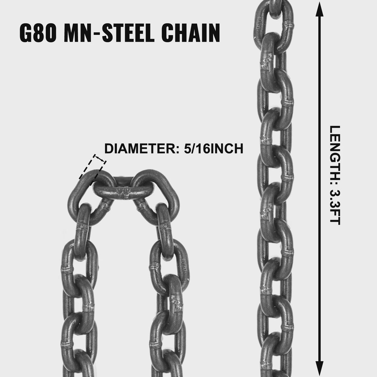 4T 4-delige Kettingtakel 8MM - 2 Meter Lengte - Grade 80 Staal - Hoge Temperatuur Bestendig