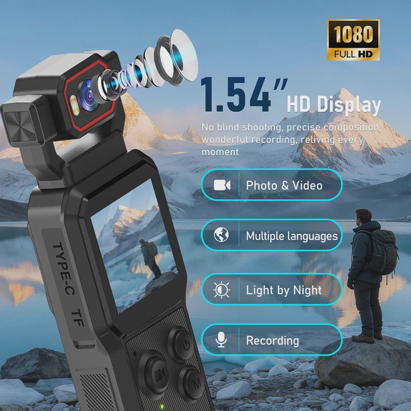 Draagbare Mini Actiecamera met HD Scherm, Nachtopnames & WiFi