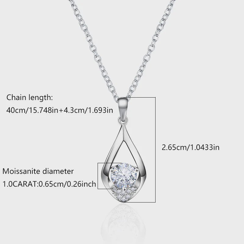 Zilveren 925 Dames Ketting met 1 Karaat Druppelvormige Moissanitehanger - Perfect Cadeau