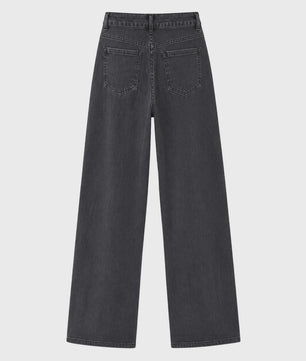High Waist Wide Leg Jeans Dames - Zwart Ombre Vintage Wash