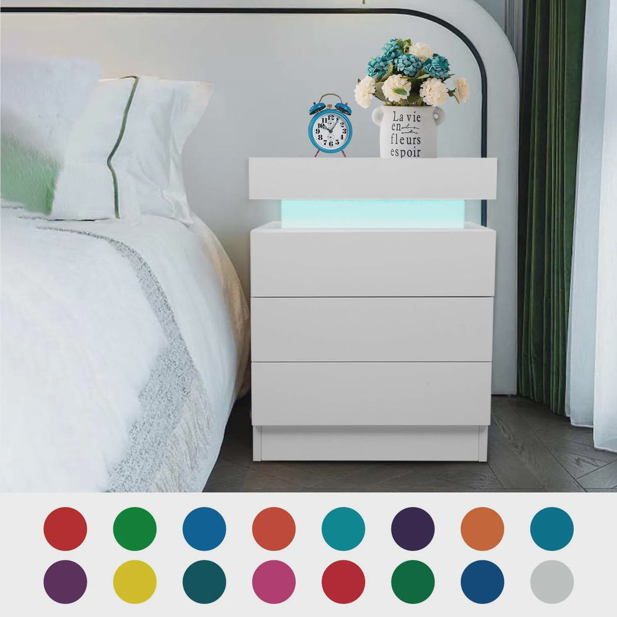Nachtkastje met 3 Lades en LED Verlichting - Modern Design