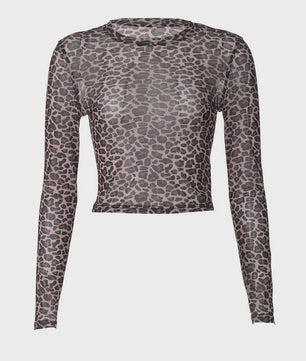 Dames Mesh Top met Luipaardprint - Lange Mouwen & Bodycon Pasvorm