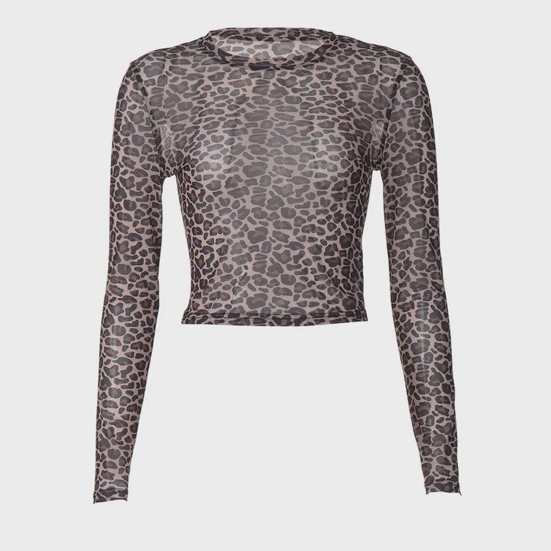 Dames Mesh Top met Luipaardprint - Lange Mouwen & Bodycon Pasvorm