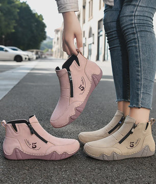 Dames Enkellaarsjes met Rits - Comfortabele Casual Leren Sneakers voor Lente & Herfst