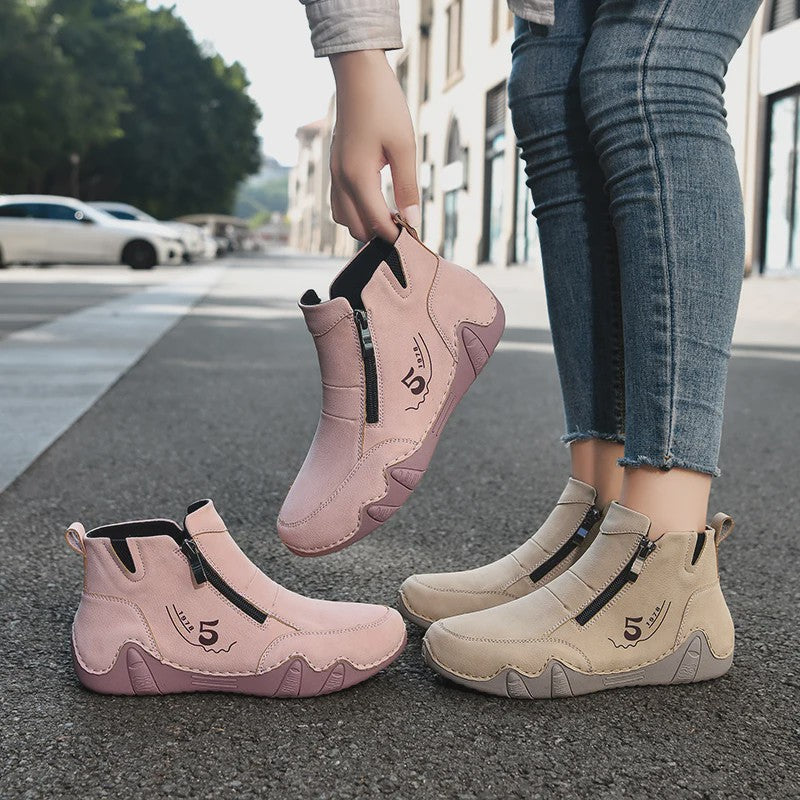Dames Enkellaarsjes met Rits - Comfortabele Casual Leren Sneakers voor Lente & Herfst