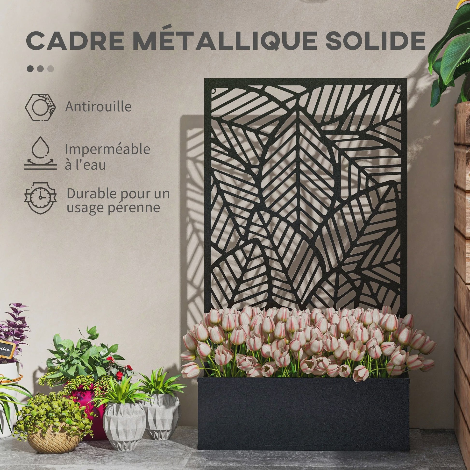 Outsunny Plantenbak met Decoratief Klimrek - Metalen Bloembak op Voet