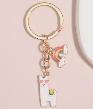 Schattige Alpaca Sleutelhanger met Hart & Bloem - Emaille Hanger voor Dames & Heren Handtas Accessoire